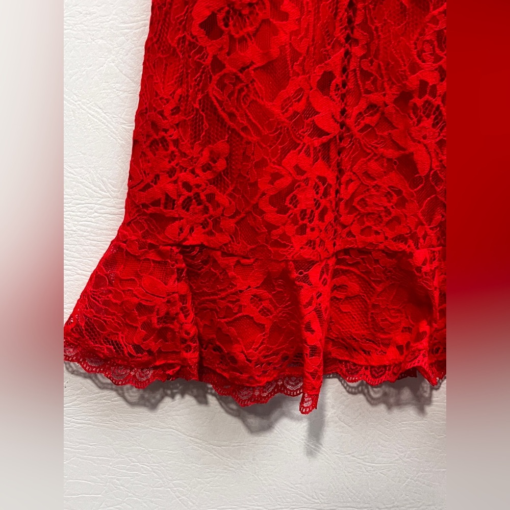 Lovers + Friends Red Lace Ruffle Strapless Mini Dress XXS NWT - Picture 3 of 14
